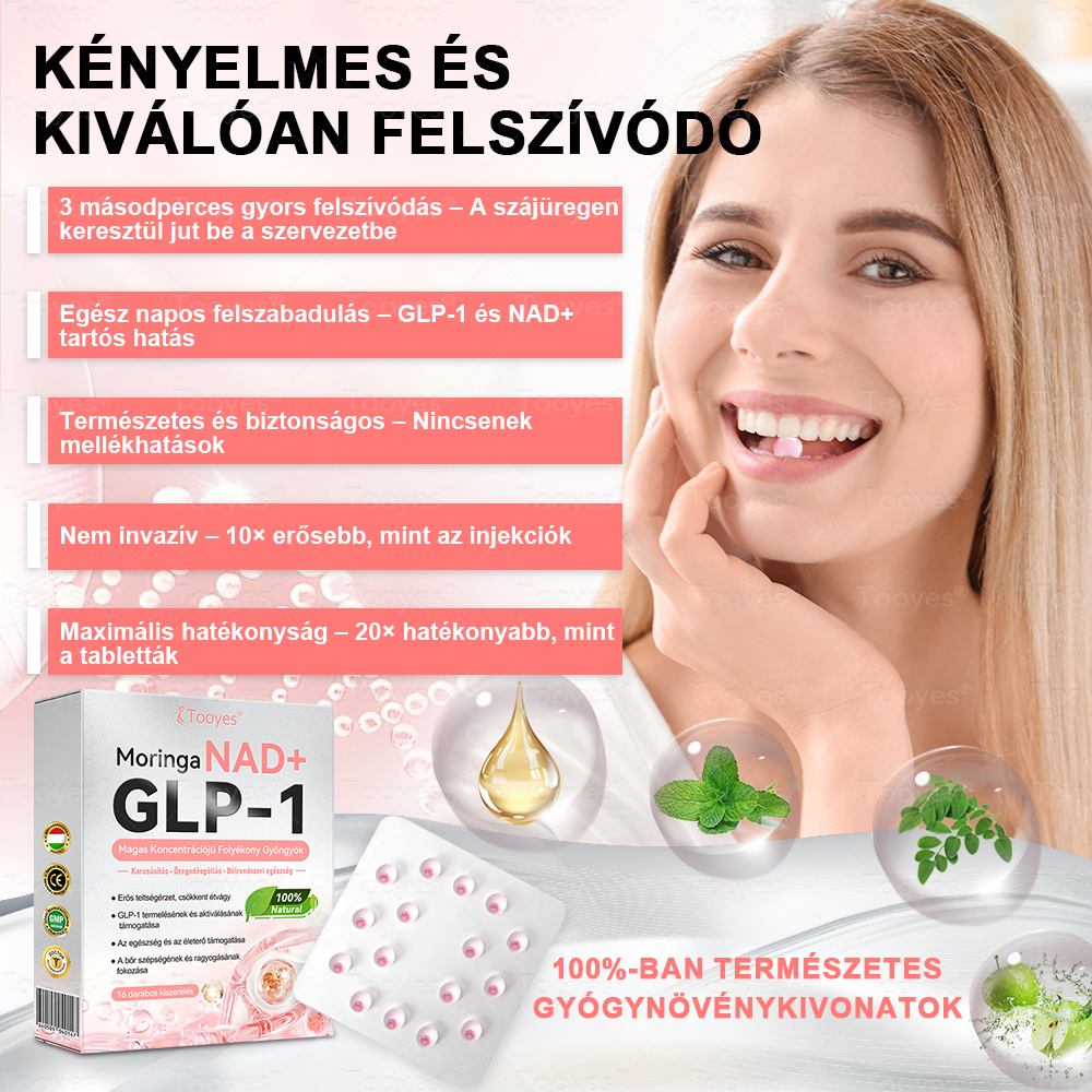 Hivatalos webáruház – Tooyes® GLP-1 Magas Koncentrációjú Folyékony Gyöngyök – NAD+, Moringa, HCA összetevőkkel (Fogyás, Öregedésgátlás, Bél- és Immunrendszer támogatás, Vércukorszint egyensúly, Szív- és Agyegészség)