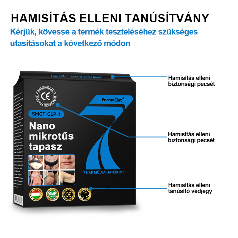 FormaÉlet® Nano Mikrotű Tapasz SMGT-GLP-1-tel és Matrixyl 3000-rel – Fogyás, Bőrfeszesítés, Vércukorszint-támogatás, Injekció Nélkül, 7 Napos Eredmény