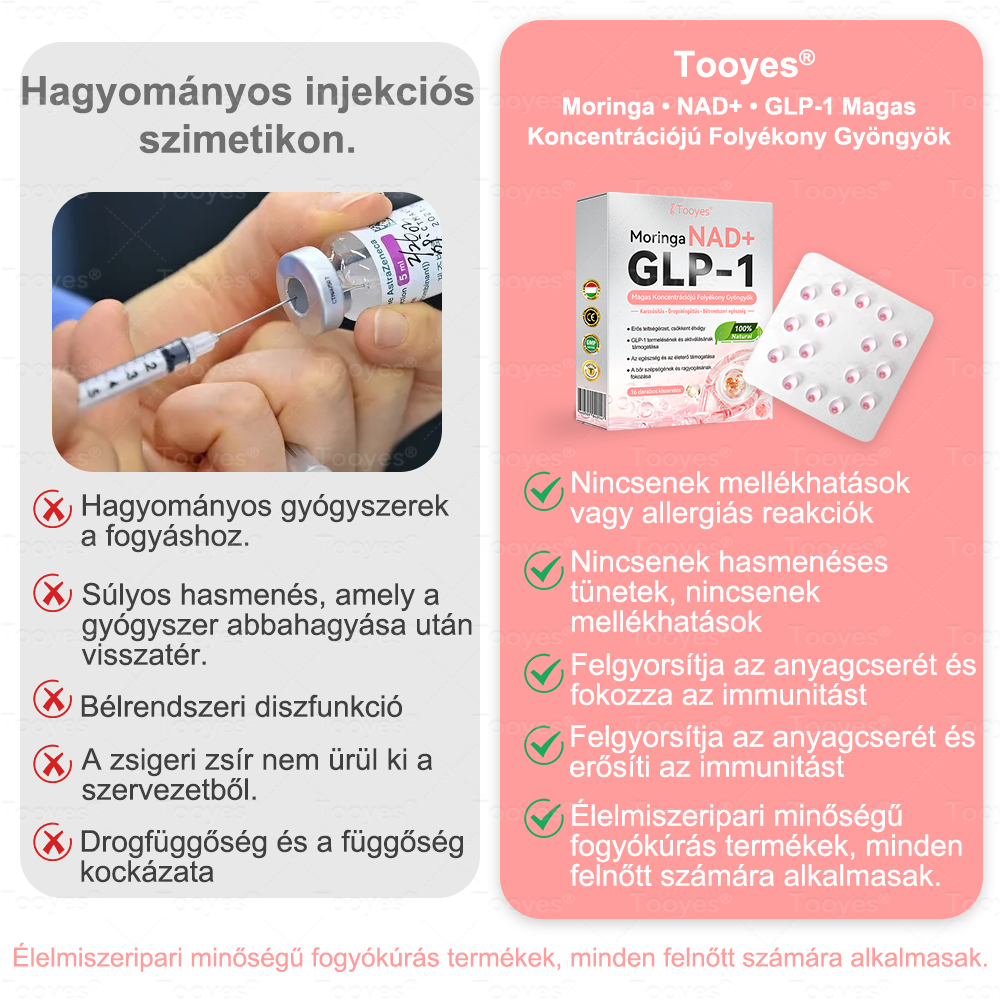 Hivatalos webáruház – ⚡Tooyes® GLP-1 Magas Koncentrációjú Folyékony Gyöngyök – NAD+, Moringa, HCA összetevőkkel (Fogyás, Öregedésgátlás, Bél- és Immunrendszer támogatás, Vércukorszint egyensúly, Szív- és Agyegészség)